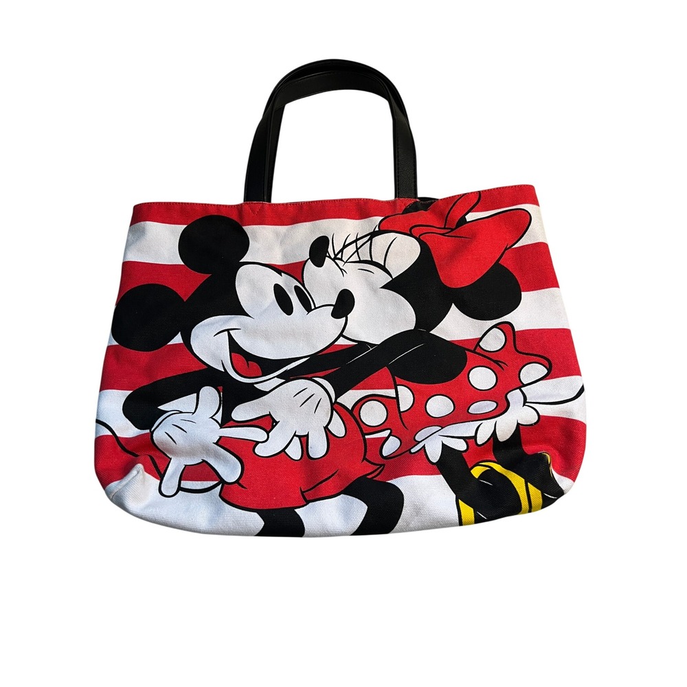Loungefly Disney Minnie Mouse Micky Mouse Canvas‎ Tote Bag Red White Stripes